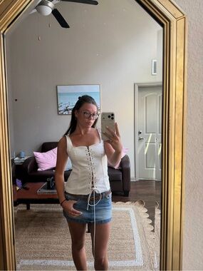Zara White Ribbed Lace-Up Tank Top